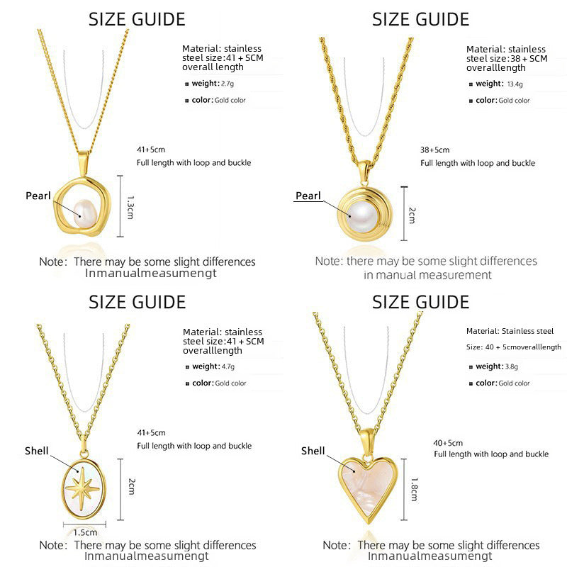 Wholesale Titanium Steel lovely shell pearl necklace  plated 18K gold clavicle chain necklace