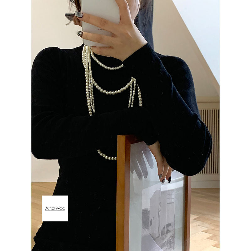 Wholesale Multi-layer Glass Pearl Necklace Vintage  Sweater Chain