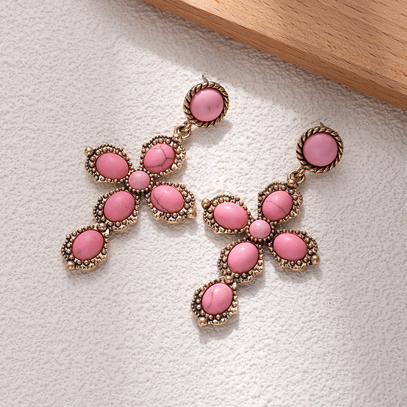 Wholesale Oval Turquoise Cross Earrings