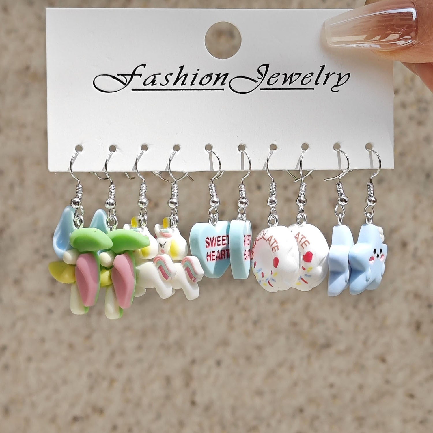 Wholesale Cartoon Animal White Horse Daisy Resin Earrings Set ACC-ES-TianShe004