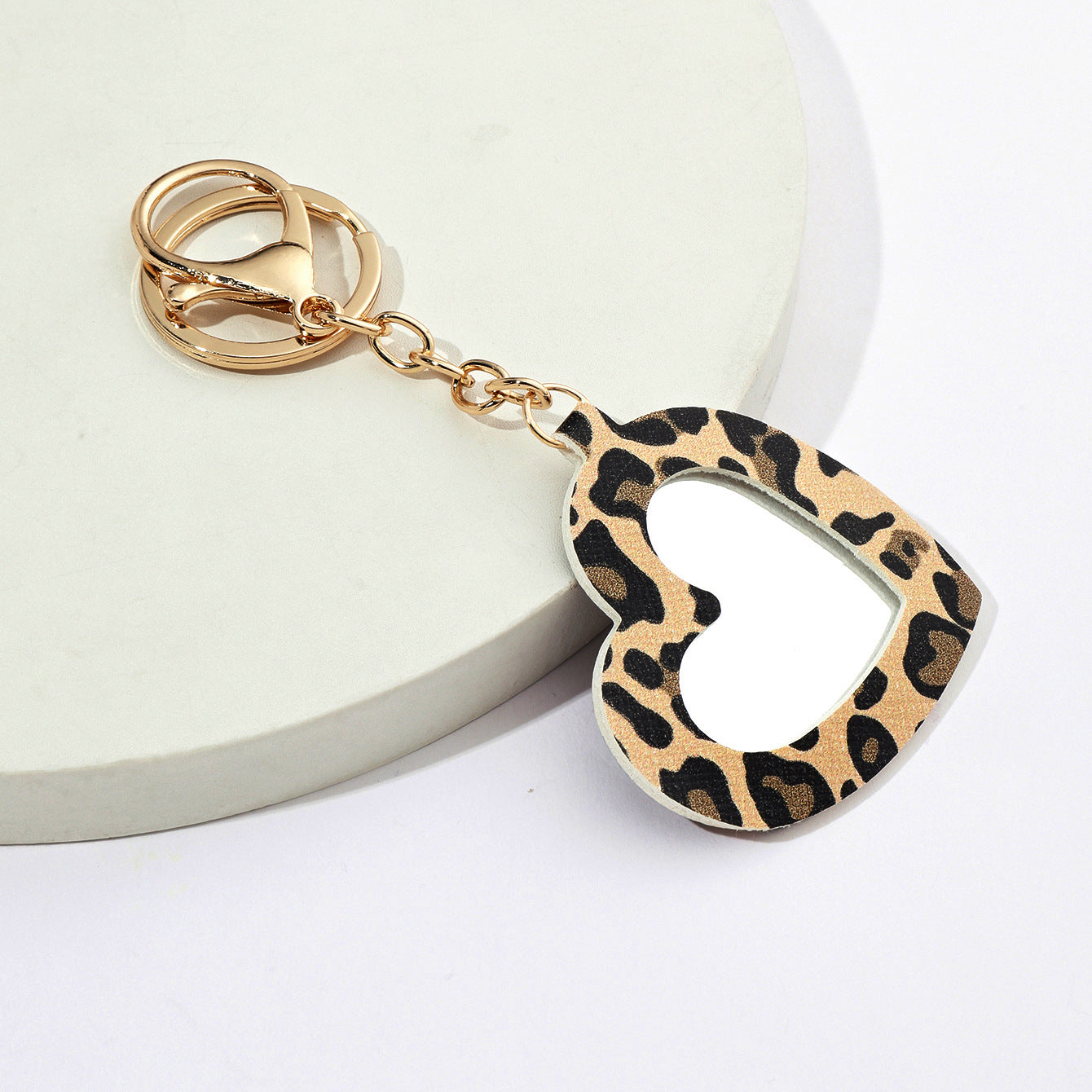 Wholesale Small Love Heart Leopard Print Mirror PU Leather Keychains ACC-KC-XTZ009