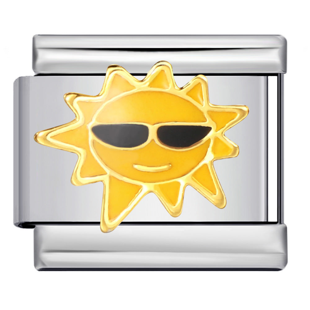 Wholesale  Italian moduleTitanium steel gold-plated oil drip welding pattern DIY  bracelet