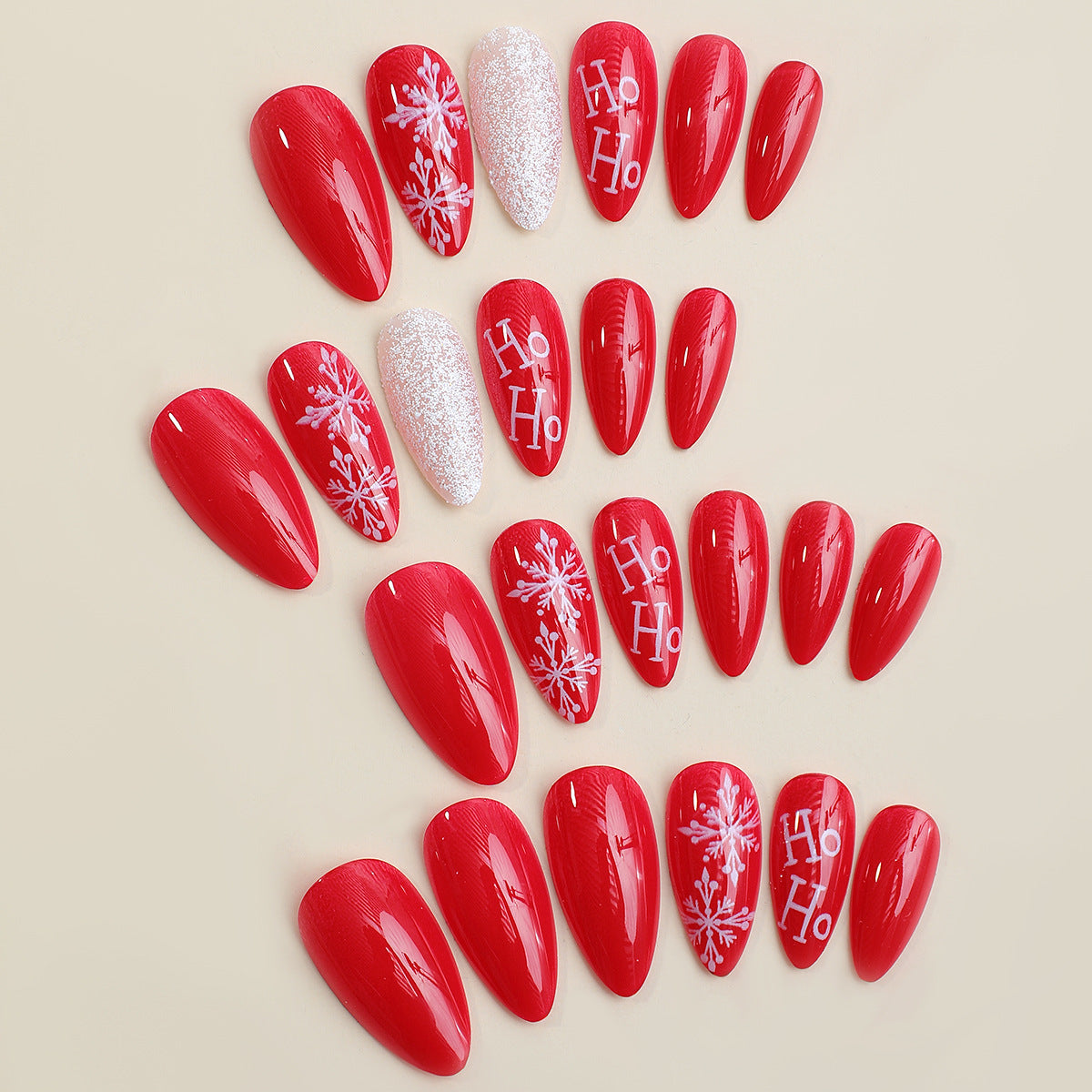 Wholesale 24pcs/box Glitter Nail Stickers Red Christmas Wearable Nails Press-on Nails Set ACC-NS-HaoYi032
