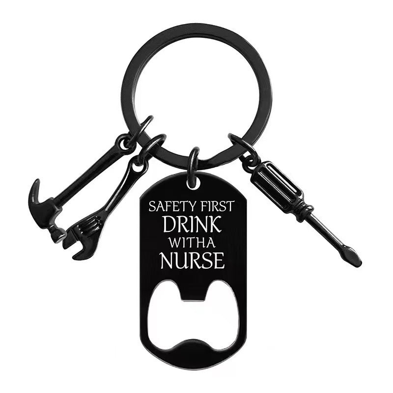 Wholesale  Father's Day DIY Titanium Steel Multi-function Bottle Opener Creative Engraving Keychain Pendant