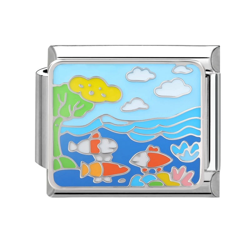 Wholesale 9mm Italian Charm Starter Bracelets DIY Marine Series Stainless Steel Composable Bracelet