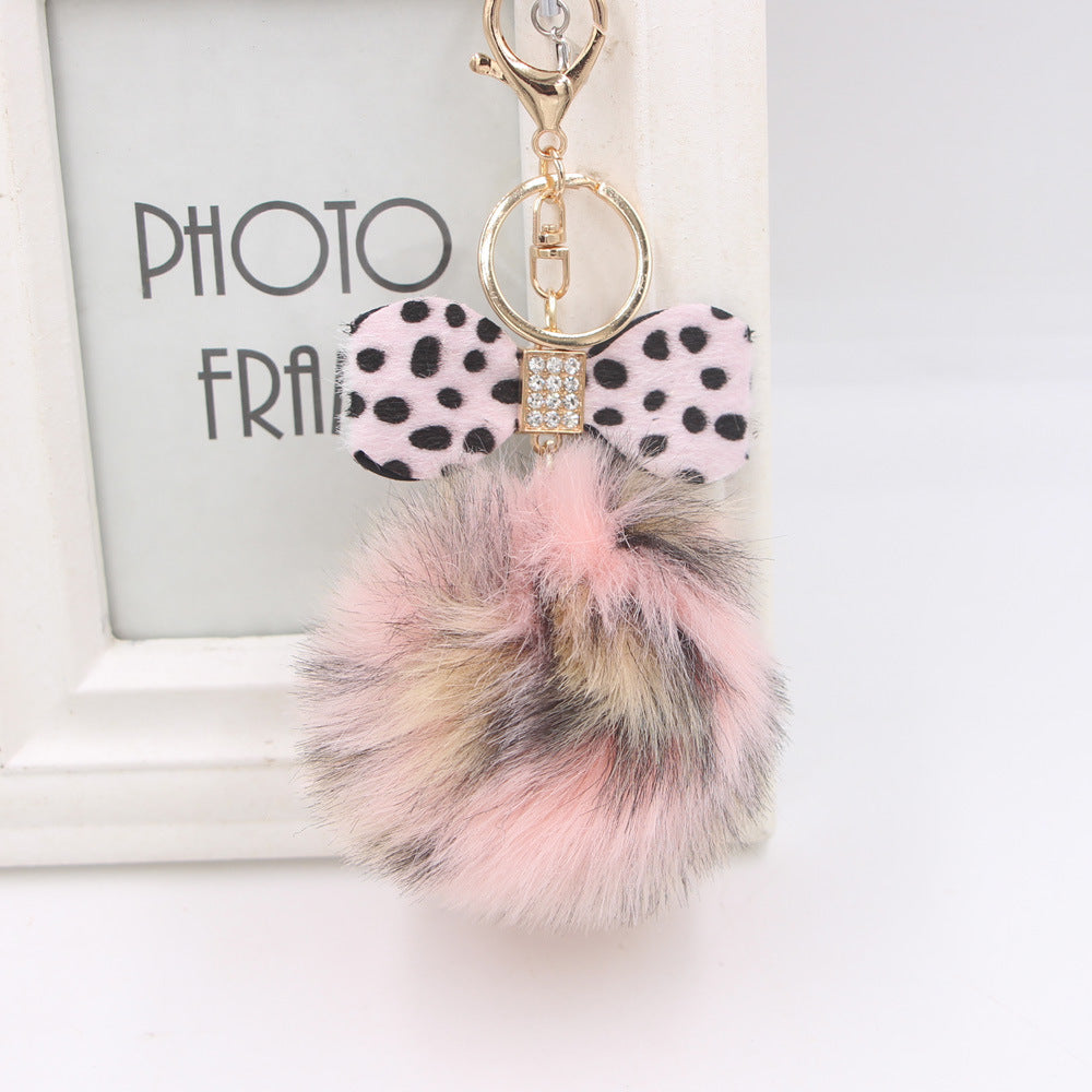 Wholesale Leopard Print Bowknot Pom Pom Pendant Keychains ACC-KC-Zuge005