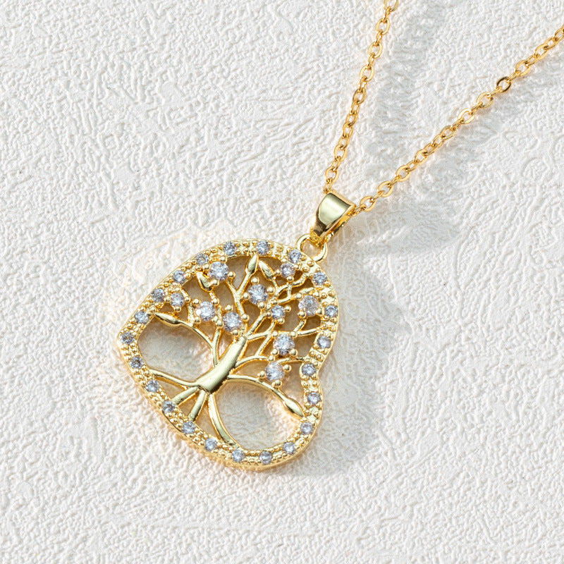 Wholesale Round Hollow Tree of Life Pendant Necklace 18K Gold Plated Necklace Zircon Necklaces ACC-NE-SY007