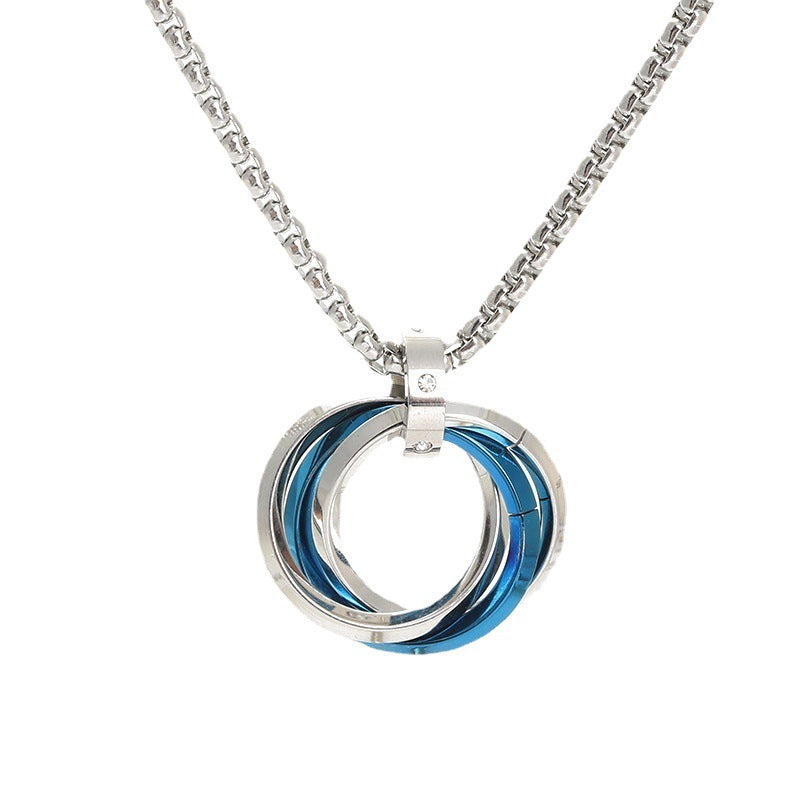 Wholesale three ring pendant stainless steel ring necklace