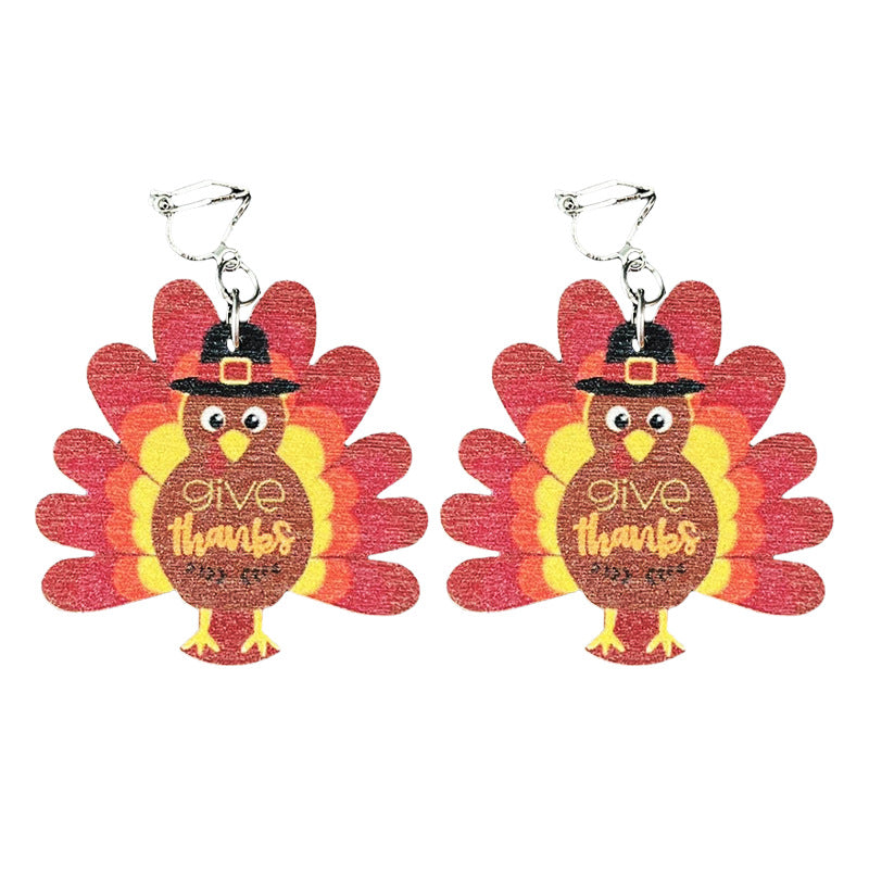 Wholesale 2 pairs/pack Thanksgiving Series Cartoon Wooden Retro Earrings