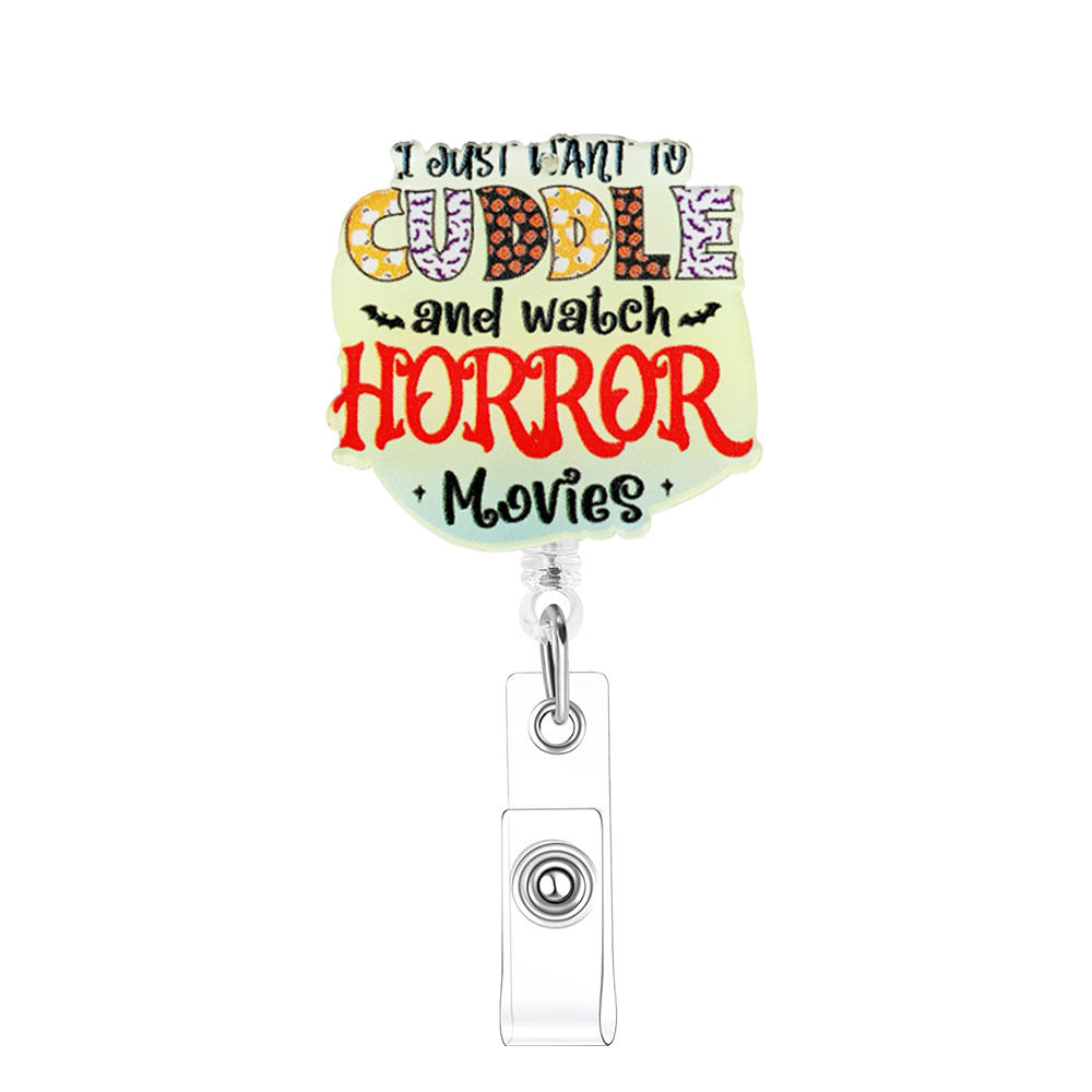 Wholesale Halloween Acrylic Printed Pumpkin Bat Easy Pull Badge Reels Keychains ACC-KC-XinDing006