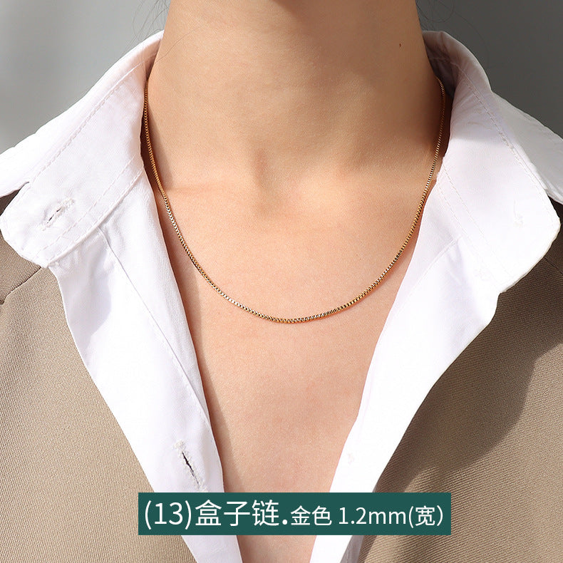 Wholesale 2pcs Cross Necklaces Snake Bone Chain Twist Chain Box Chain Titanium Steel 18K Gold Plated Clavicle Chain ACC-NE-MiLi002