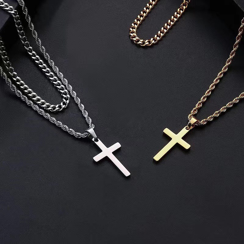 Wholesale Stainless Steel Double Twist Chain Cross Pendant Necklace