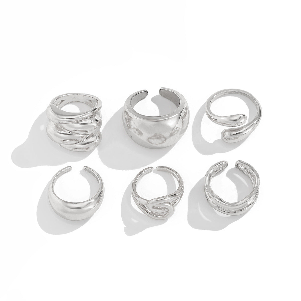 Wholesale Irregular curved metal geometric ring set