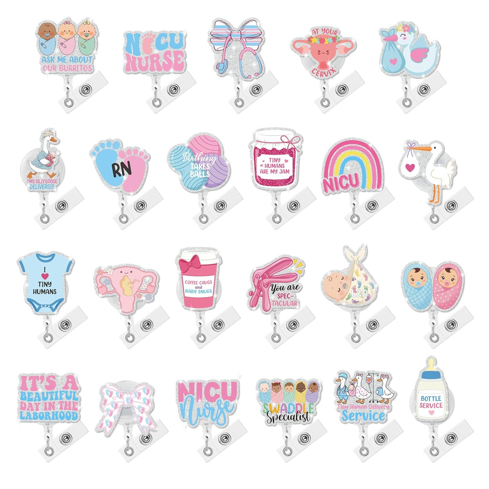 Wholesale Acrylic Retractable Badge Reel Baby Pattern for Nurse ID Card Holder Cute Gift