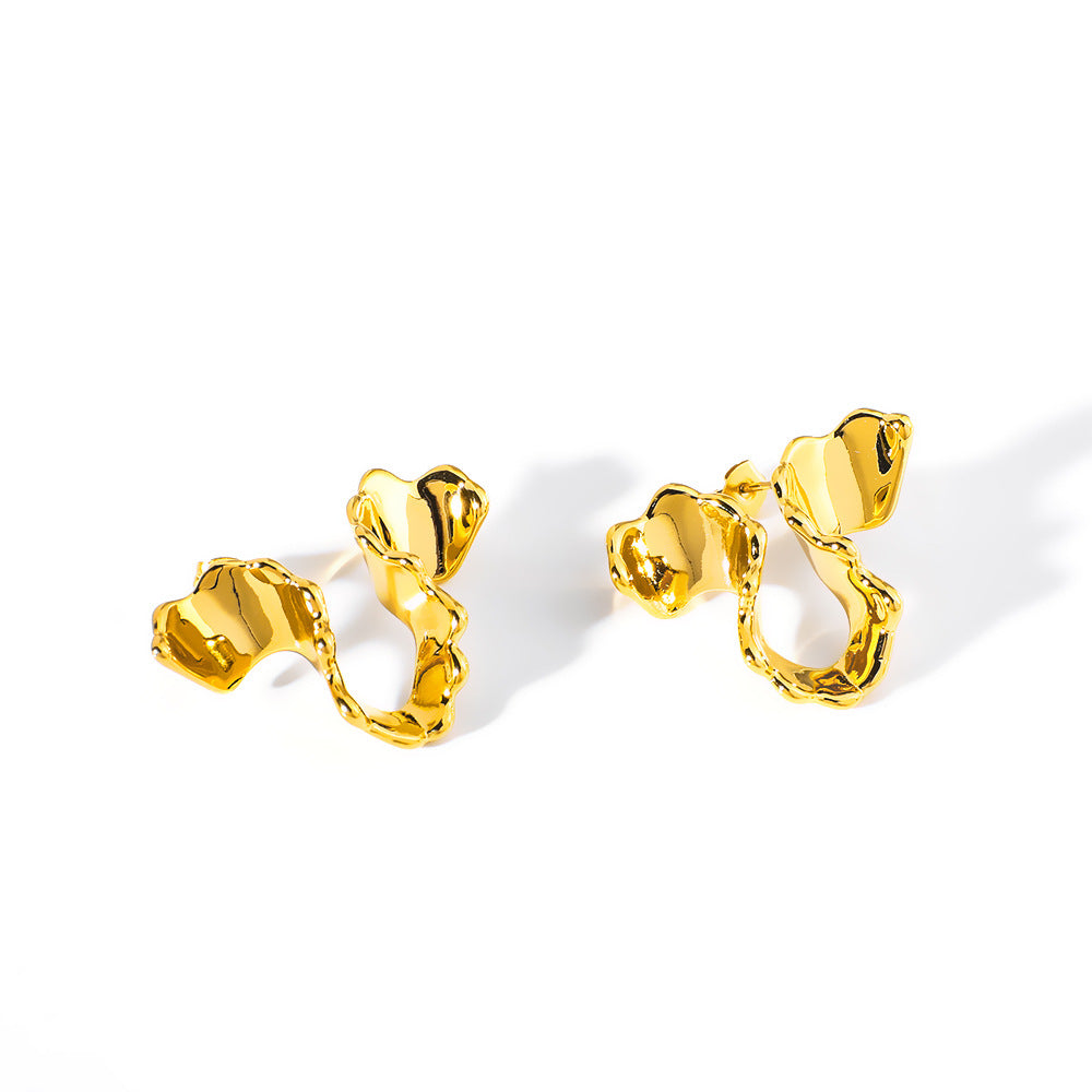 Wholesale  18K Gold Balloon Folded Hollow Round Earrings
