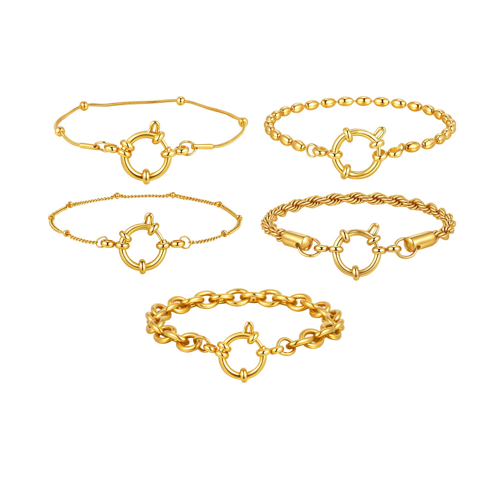 Wholesale Gold Tone Stainless Steel Twisted Chain Beaded Bracelet Stylish Fashion Jewelry Accessory For Women