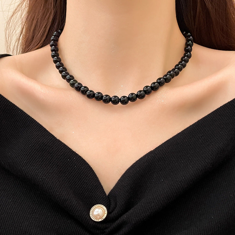 Wholesale Black Glass Pearl  Light Luxury  Pearl Necklace