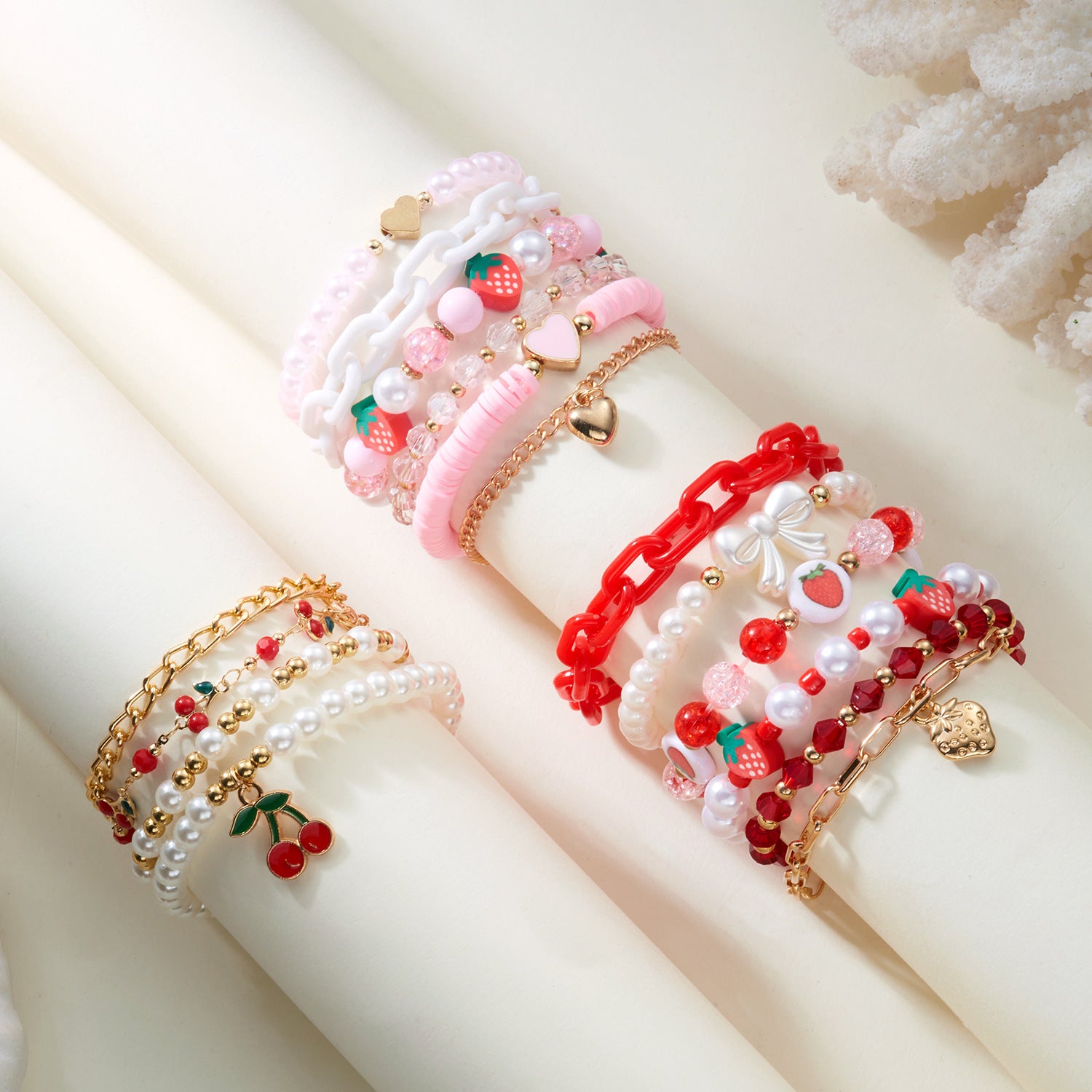 Wholesale Heart-Shaped Strawberry Bracelet Set