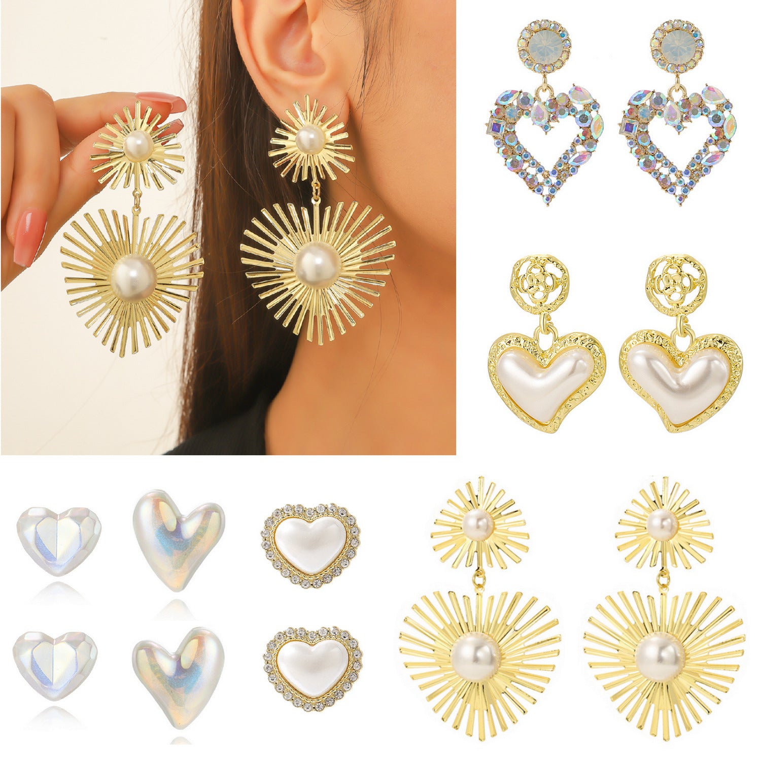 Wholesale  Heart Earrings Exaggerated Baroque Pearl Love Earrings