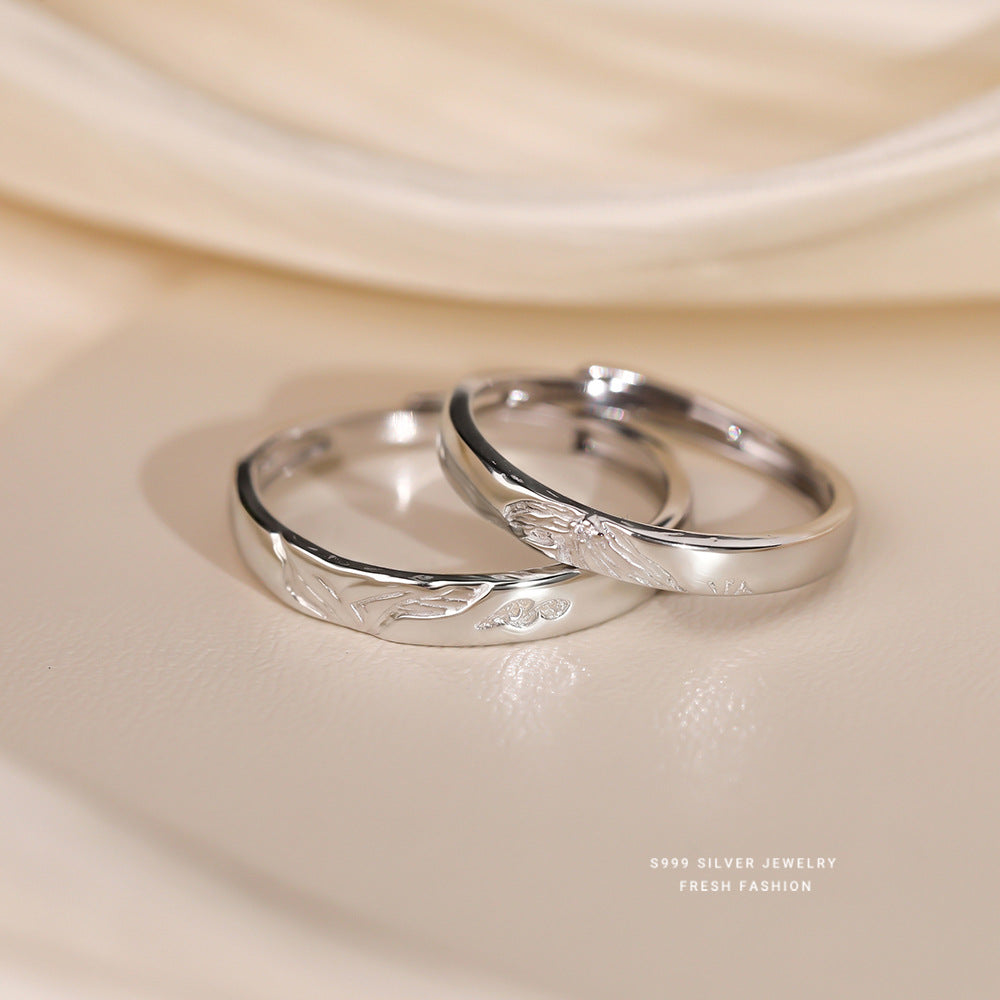 Wholesale S999 Silver Butterfly Symbiosis Open Adjustable Ring Trendy Jewelry Accessory For Couples