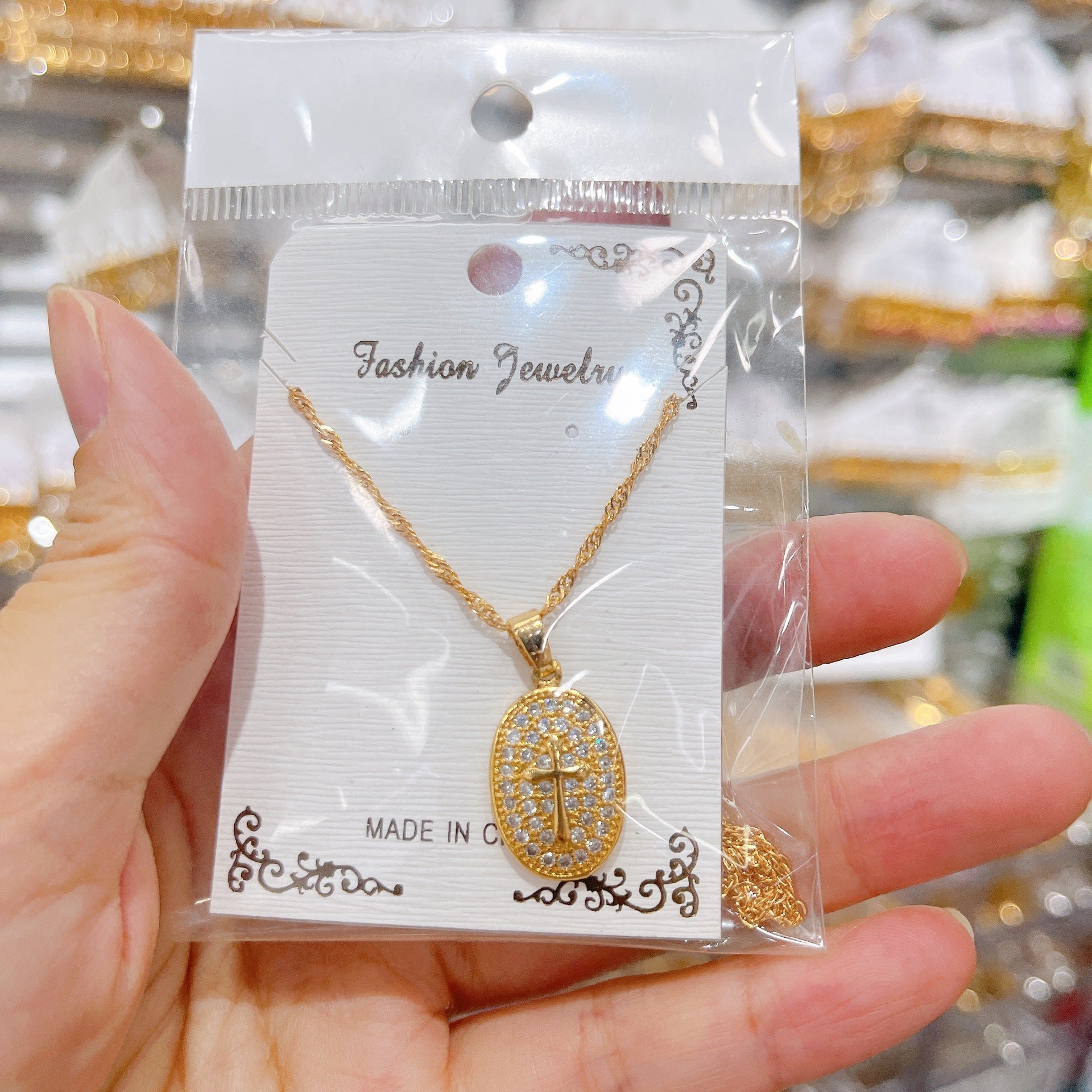 Wholesale Cross Pendant Necklace with Micro-Set Zircon,  Fashion Jewelry Accessory for Women