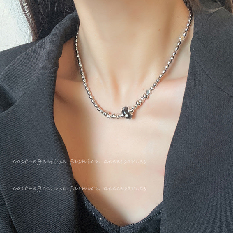 Wholesale Stainless steel beaded clavicle chain accessories  star three-dimensional ball summer light luxury necklace