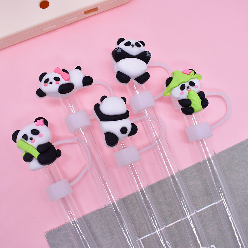 Wholesale Random 100pcs Cute Panda Straw Cover 10MM Straw Tube Cap