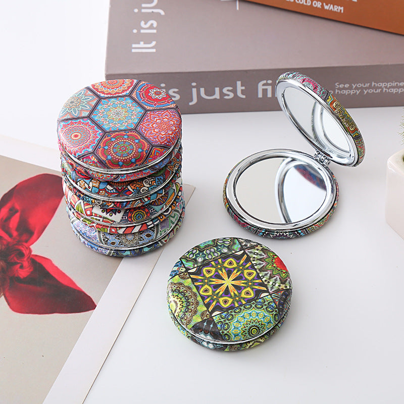 Wholesale Retro Bohemian Portable Round Double Sided Pu Bread Mirror ACC-MR-Haic003