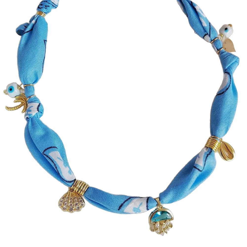 Wholesale Stainless Steel  Knotted Ribbon Cloth Handmade Necklace