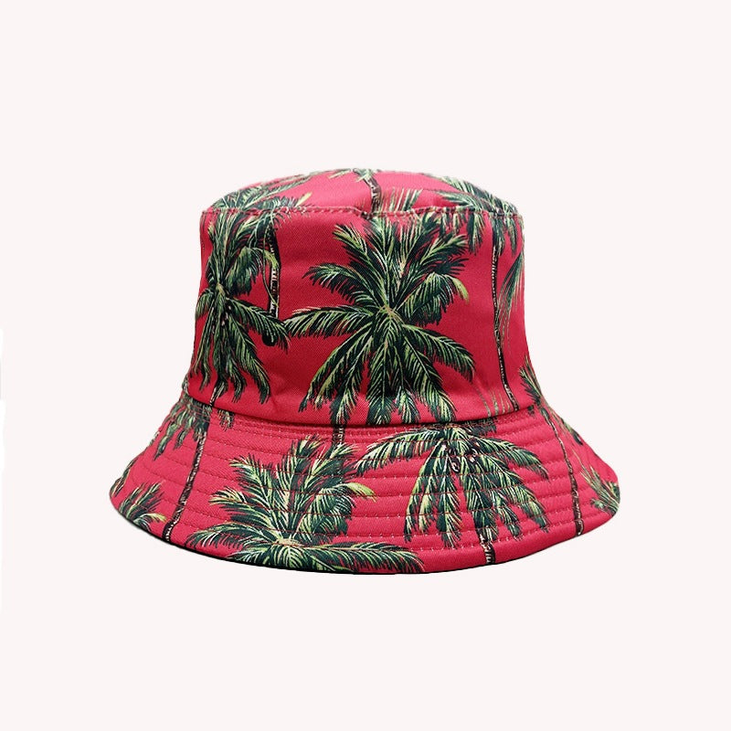 Wholesale Palm Tree Print Reversible Bucket Hat Breathable Autumn Hand-Painted Sun Hat Fashion Accessory