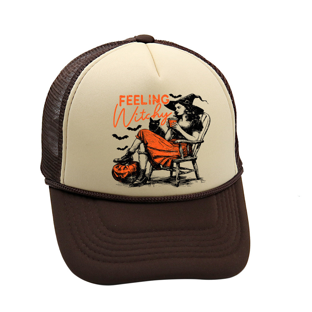 Wholesale Trucker Hat Halloween Pumpkin Witch Baseball Cap Printed Mesh Cap ACC-HT-HaiPu014
