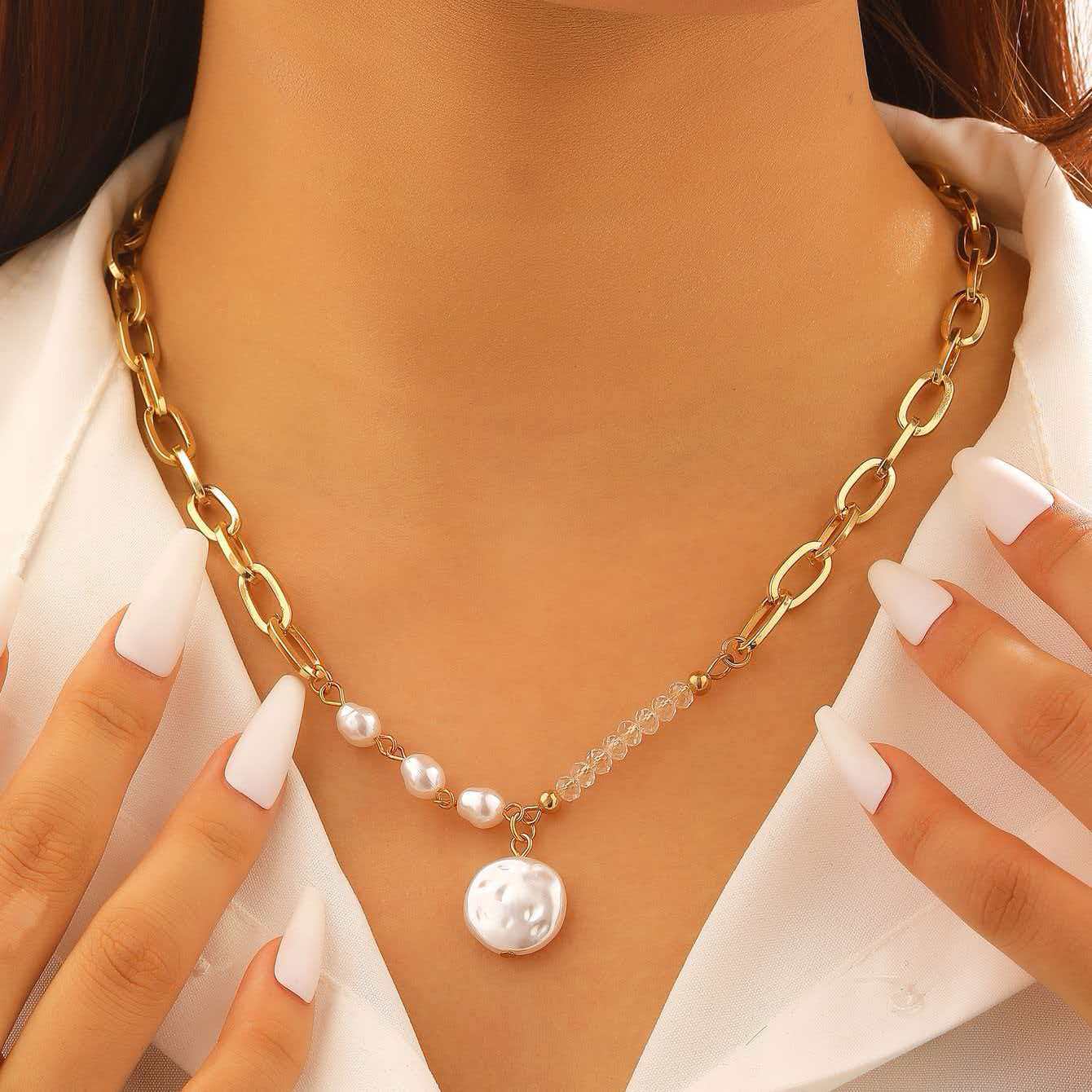 Wholesale Fashion Layered Imitation Pearl Cross Heart Butterfly Necklace Alloy Jewelry for Women
