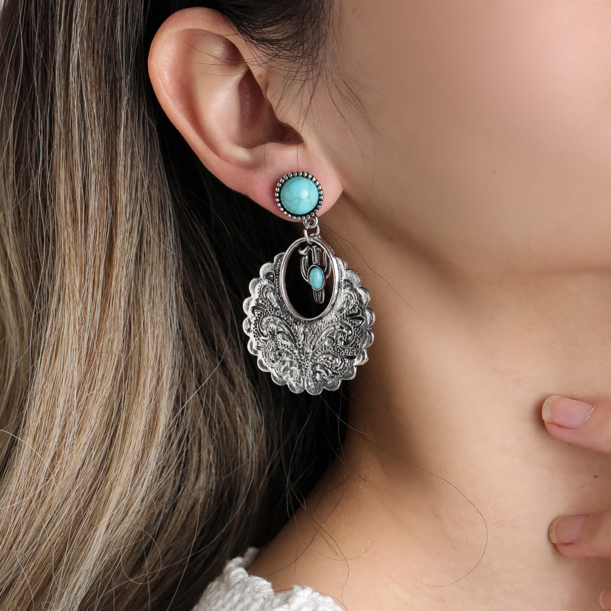 Wholesale Bohemian Vintage Ethnic Style Turquoise Earrings ACC-ES-JunJie003