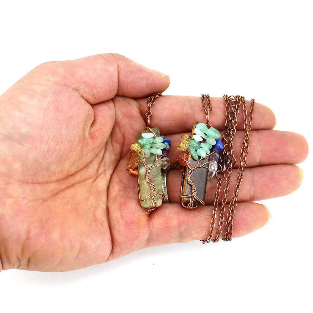 Wholesale Irregular Natural Stone Amethyst Tree Of Life Pendant Necklace Handwoven Fashion Jewelry Boutique Resale