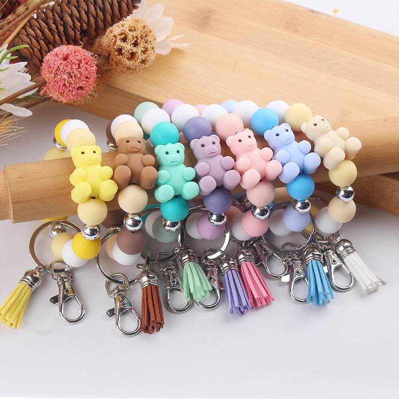 Wholesale Cartoon Bear Silicone Beaded Wristlet Keychain ACC-KC-GuangTian083
