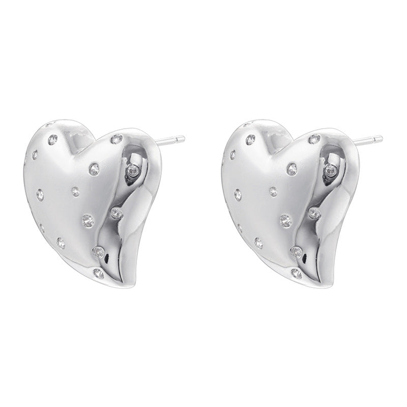 Wholesale Vintage Copper Diamond Heart Valentine's Day Earrings