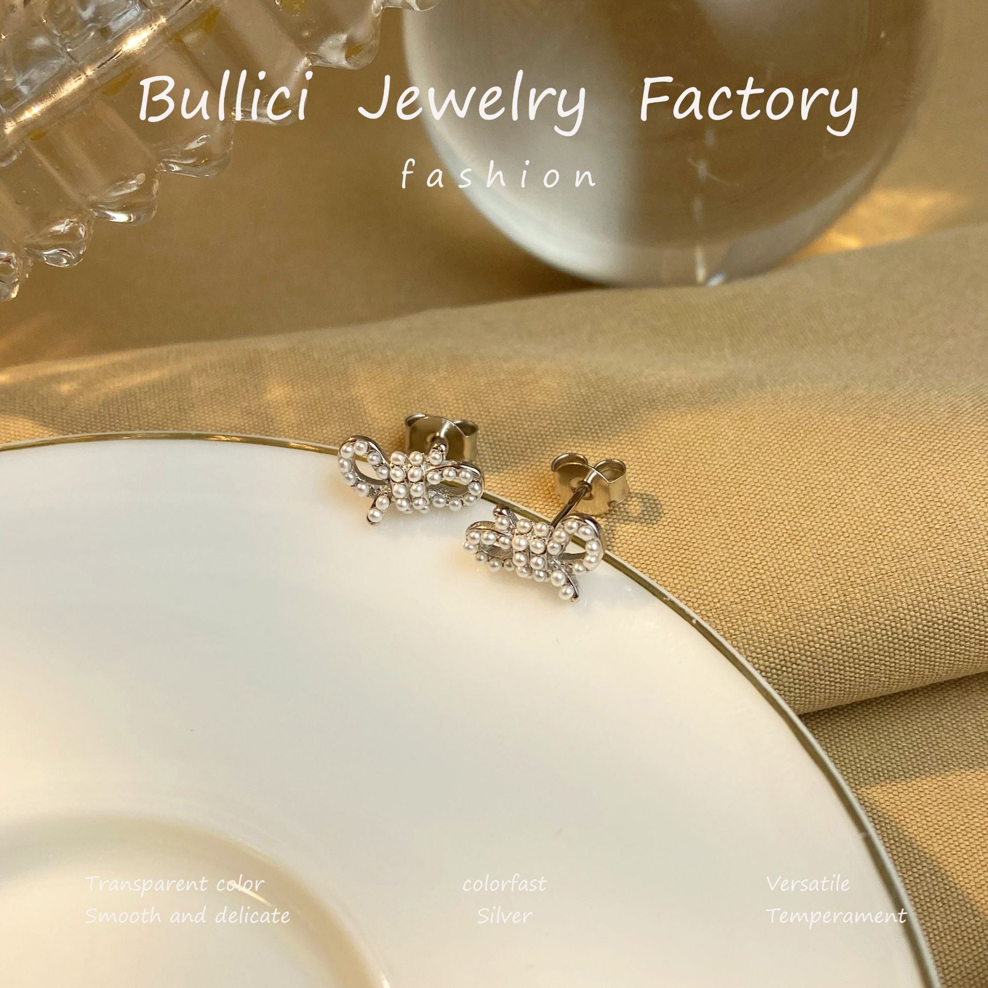 Wholesale S925 Sterling Silver Earrings Girls All-match Pearl Bow Earrings