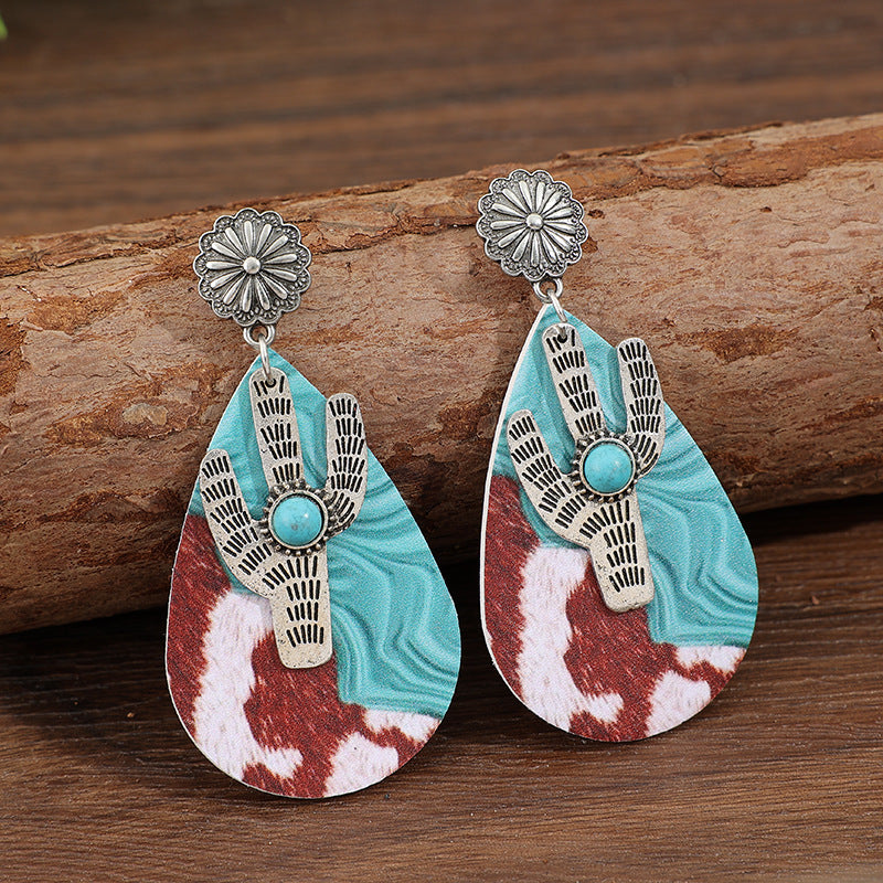 Wholesale Western Style Teardrop Shaped Pattern Paneled Earrings