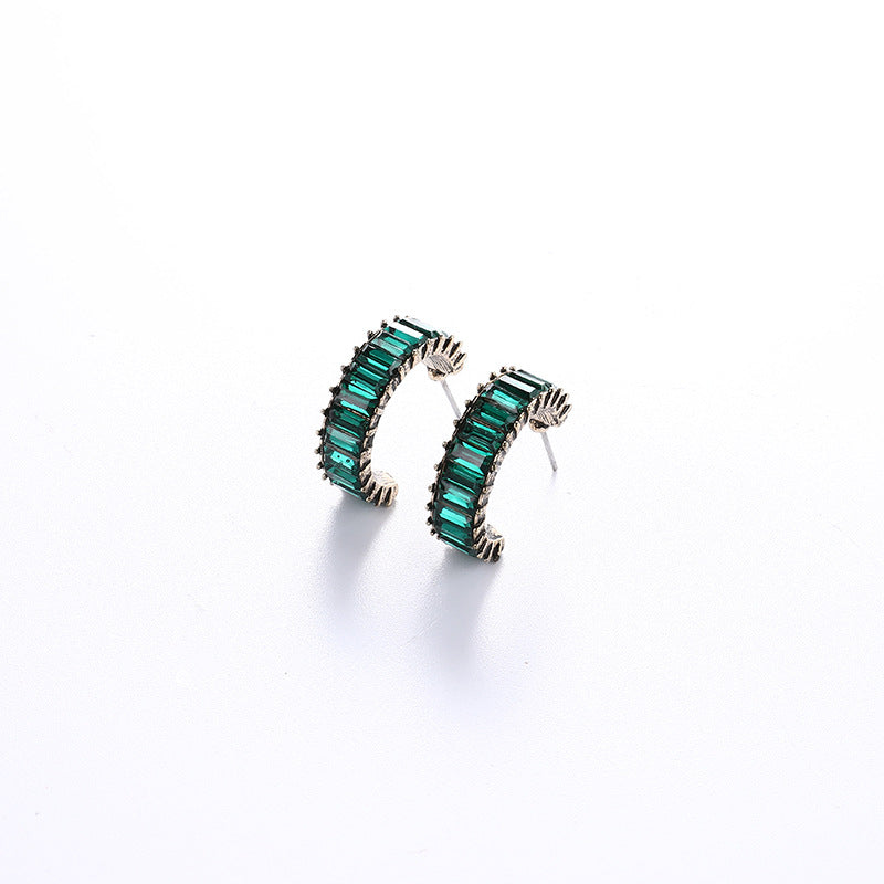 Wholesale  Crystal Diamond C- shaped earrings geometric semi-circular earrings