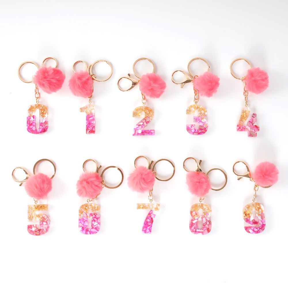 Wholesale Creative and Cute Red Fur Ball Letter Shell Handmade Glue Keychain Exquisite Pendant