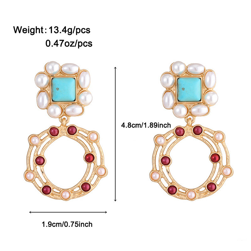 Wholesale Turquoise Matte Gold Love Heart Color Shell Zinc Alloy Earrings ACC-ES-KJ006