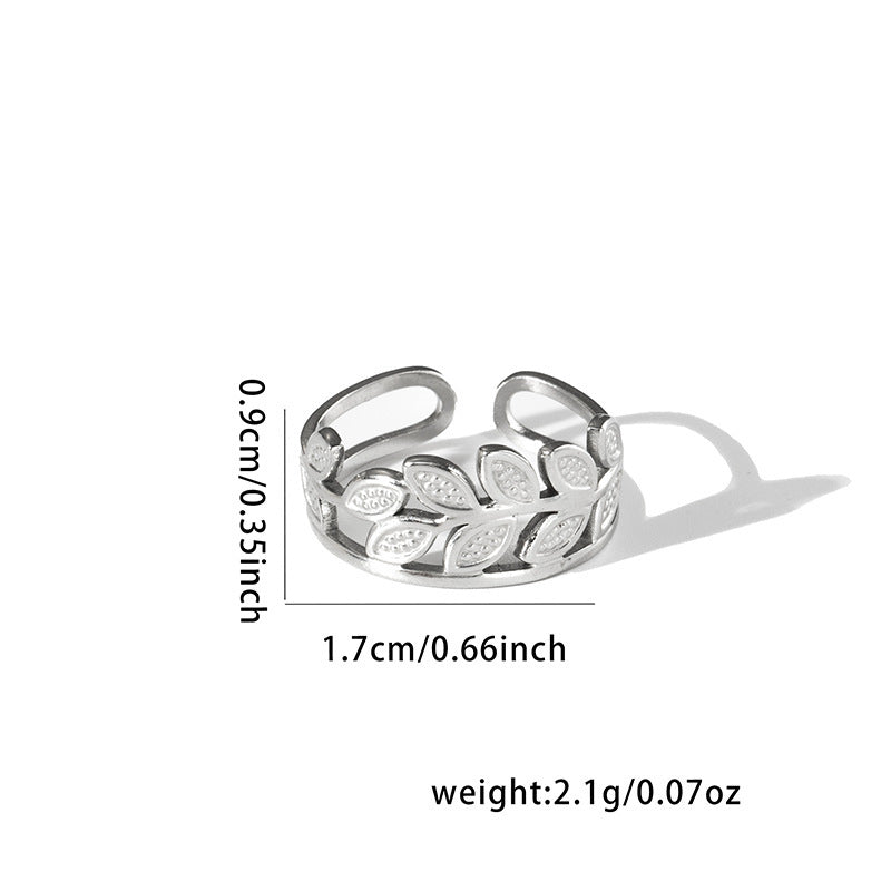 Wholesale Chic Geometric Hollow Leaf Open Ring,  Titanium Steel Electroplated,  Fashion Jewelry Accessory