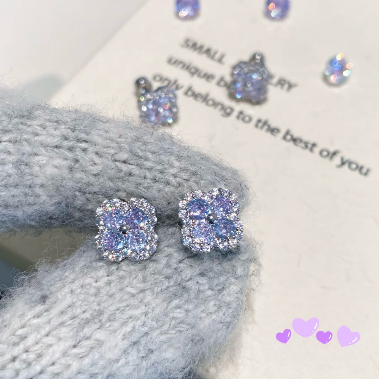 Wholesale Titanium Steel Sparkling four-leaf clover full diamond earrings