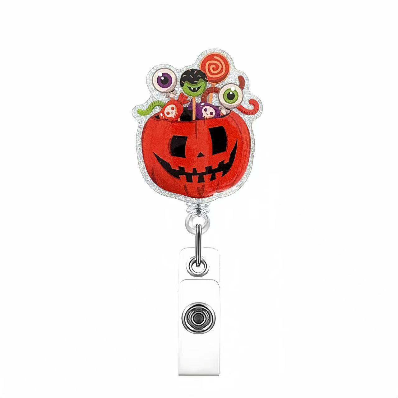 Wholesale Acrylic Retractable Badge Reel Lanyard  Pumpkin Design Nurse ID Card Holder Fashion Accessory Boutique Resale