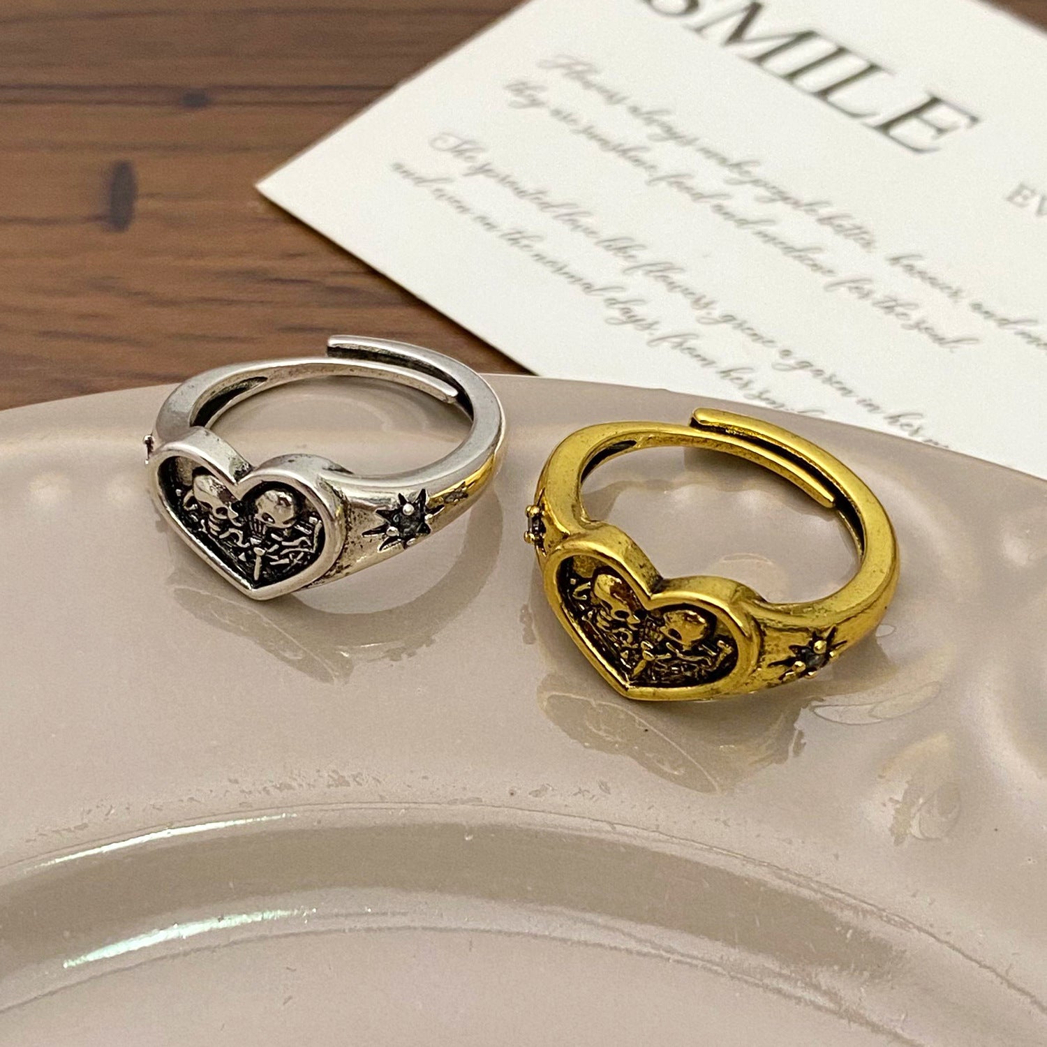 Wholesale Gothic Skull Heart Couple Ring Adjustable  Fashion Accessory Gift