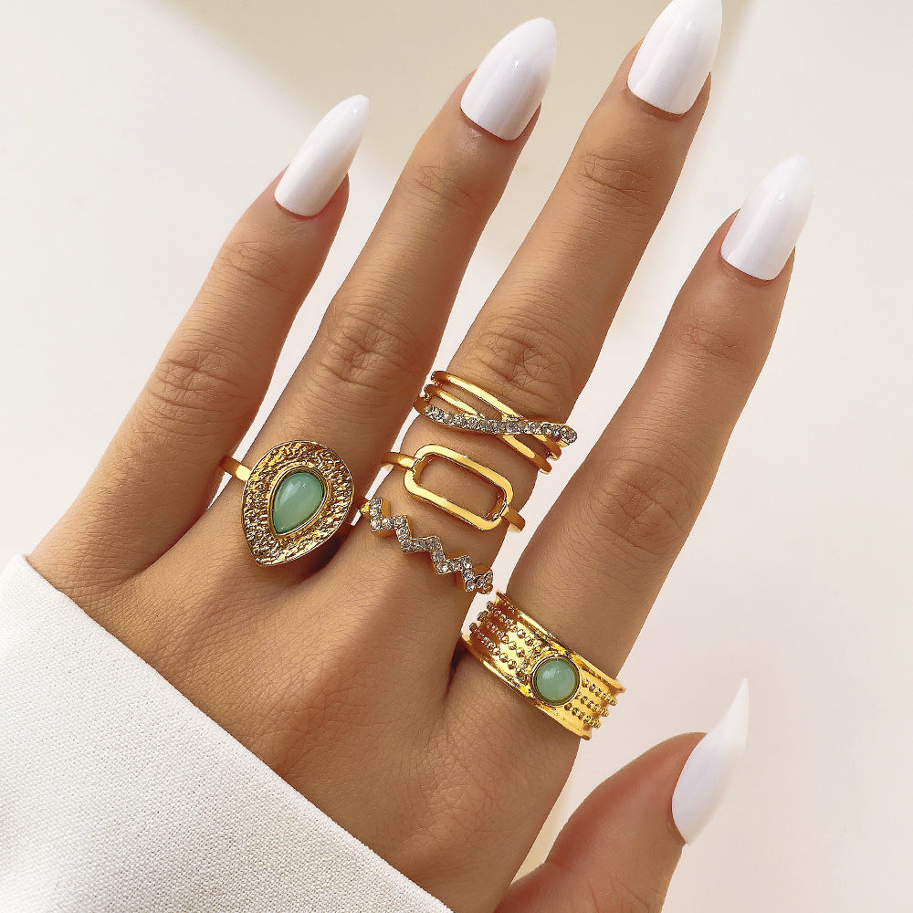 Wholesale  turquoise twist ring 6-piece gold wave knuckle ring