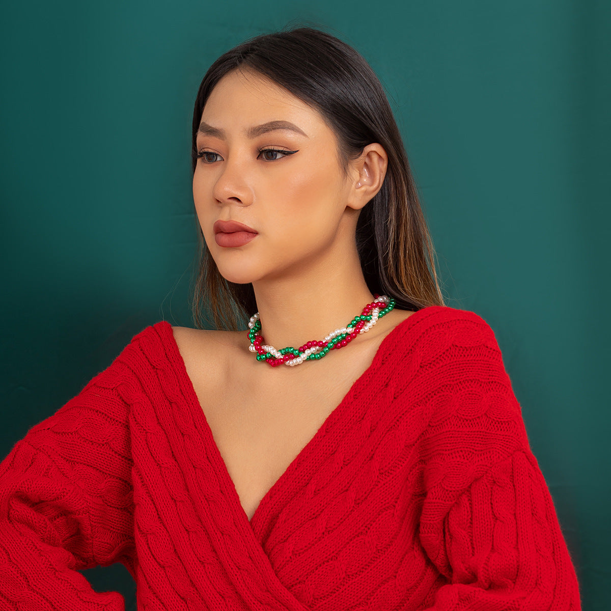 Wholesale multi-layer  pearl winding chocker color beaded vintage necklace