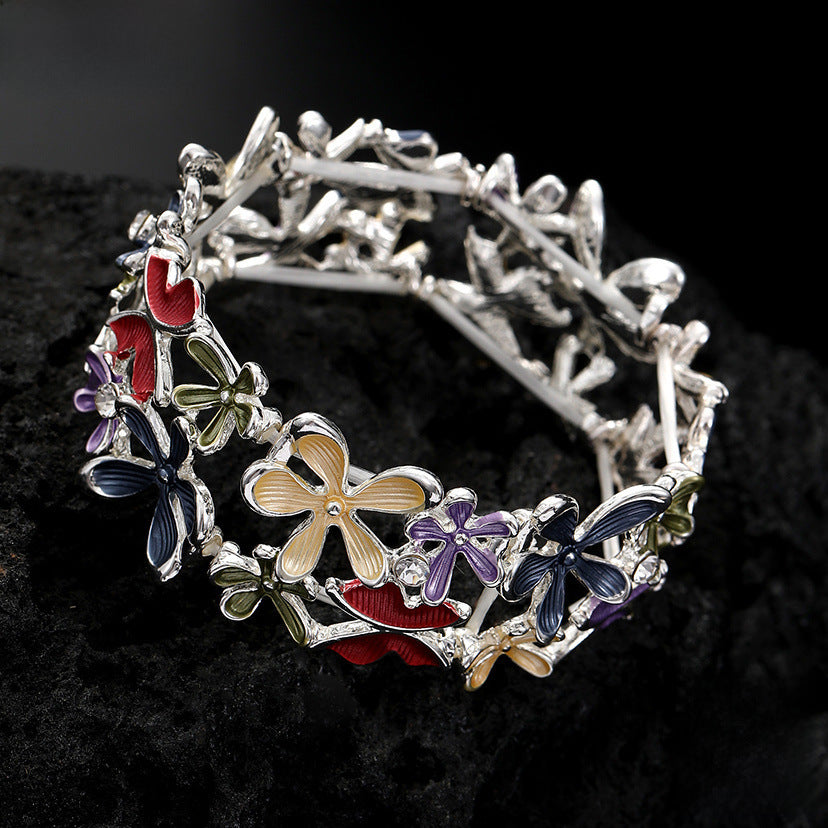 Wholesale  Color Painted Oil Flower Butterfly Stretch Bracelet