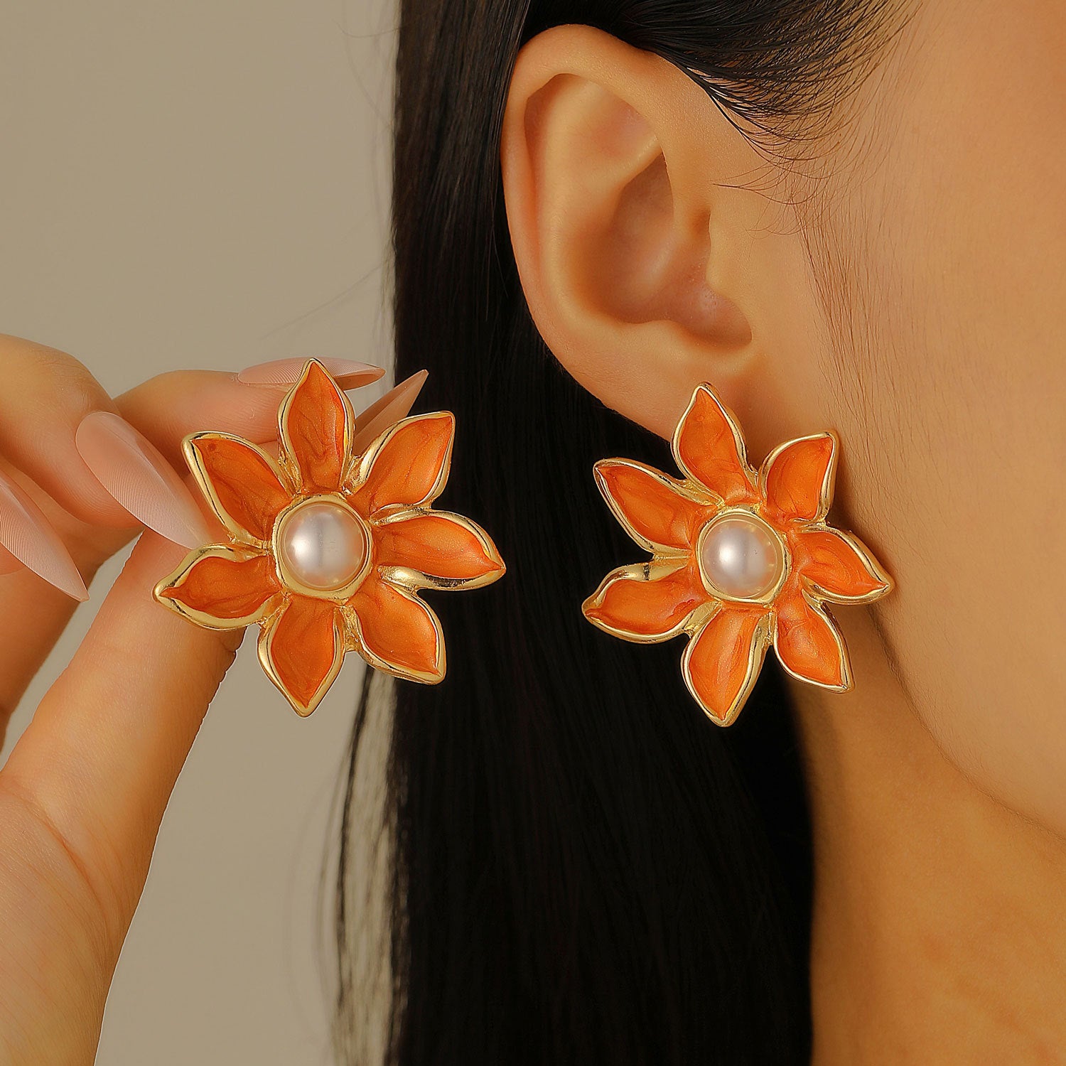 Wholesale Stylish Flower Earrings For Women Double Layer Petal Colorful Dripping Oil Zinc Alloy Everyday Jewelry Accessory