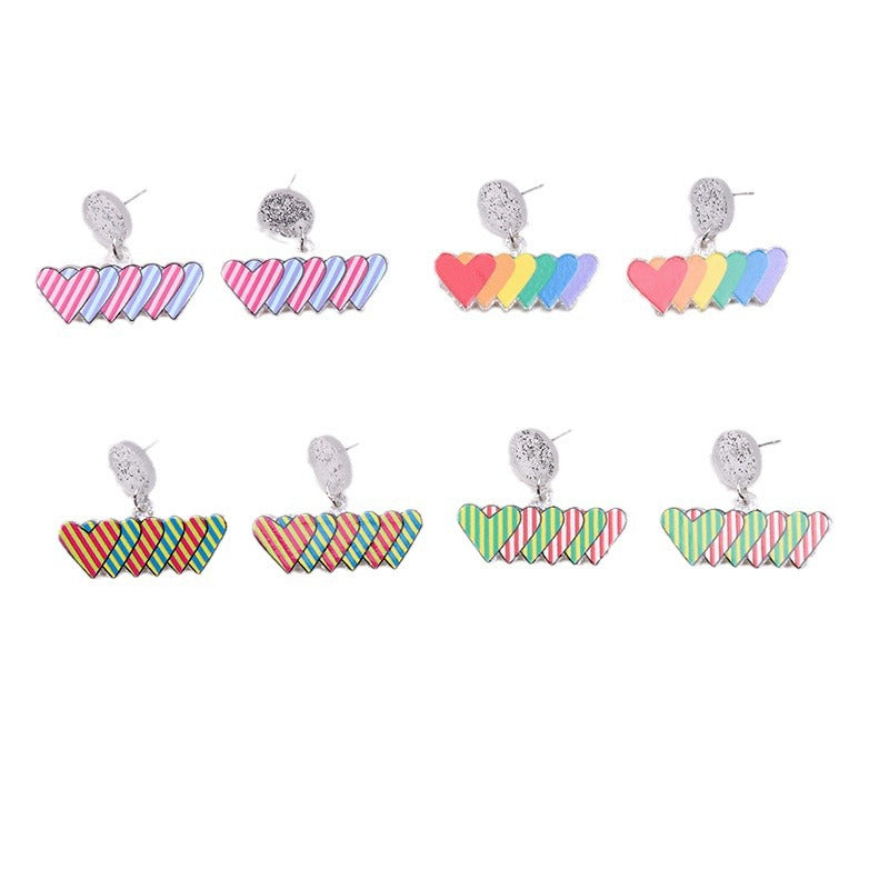 Wholesale Rainbow LGBT Pride Month Twill Love Heart Acrylic Earrings ACC-ES-DA013